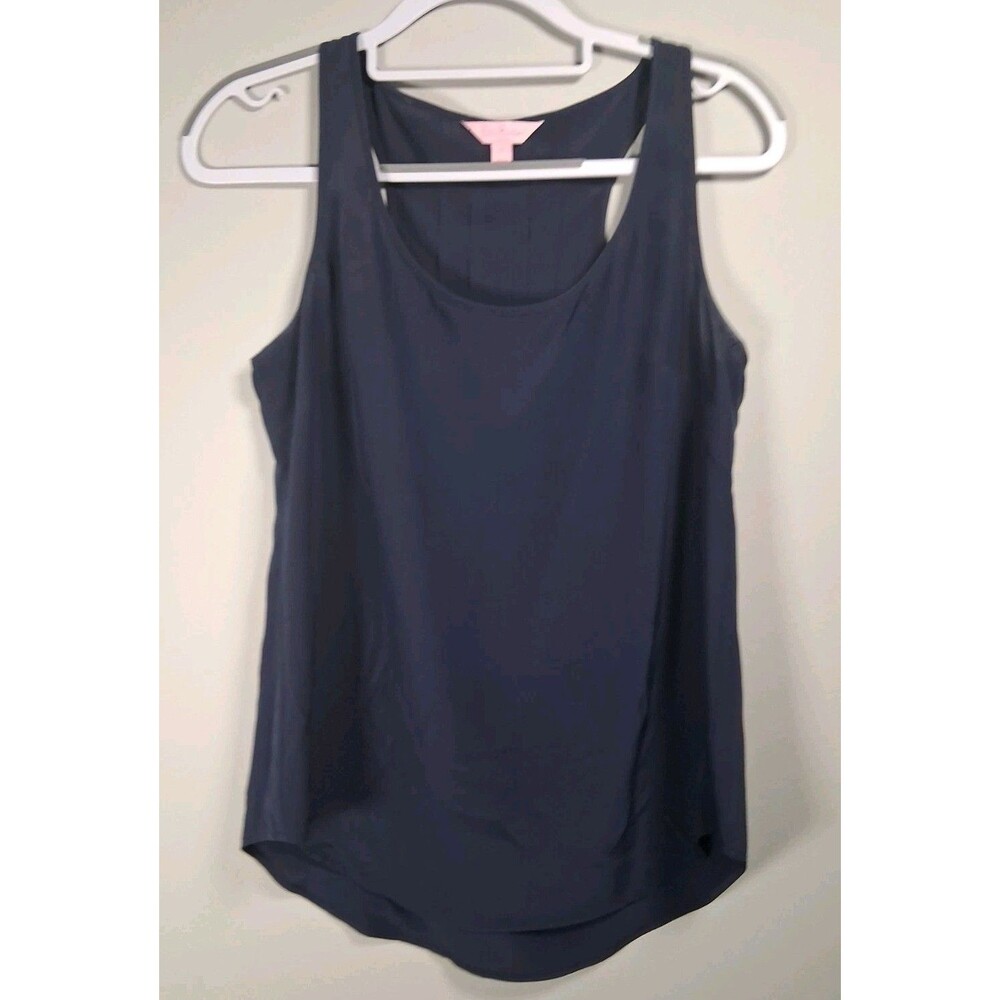 Lilly Pulitzer 100% Silk Camisole Navy Blue Tank Top Small Minimalist Sleeveless